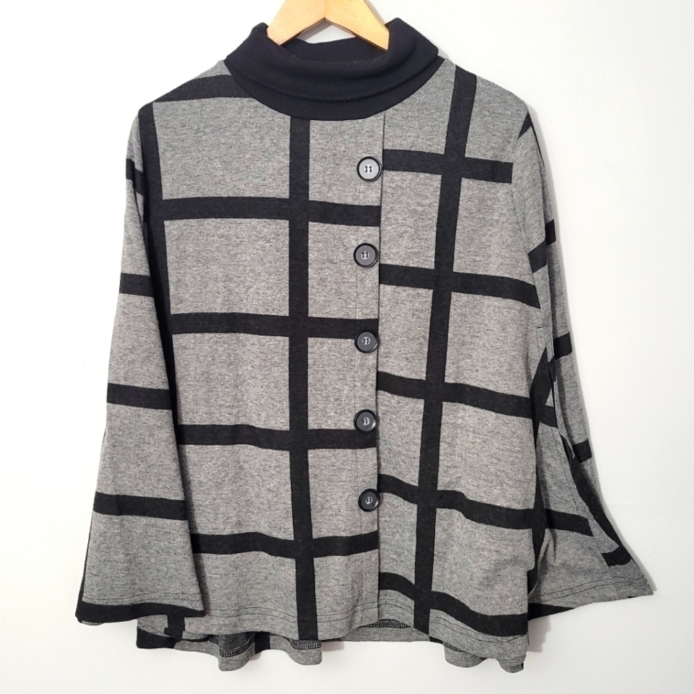 Doma Gray Windowpane Mockneck Poncho Cape
